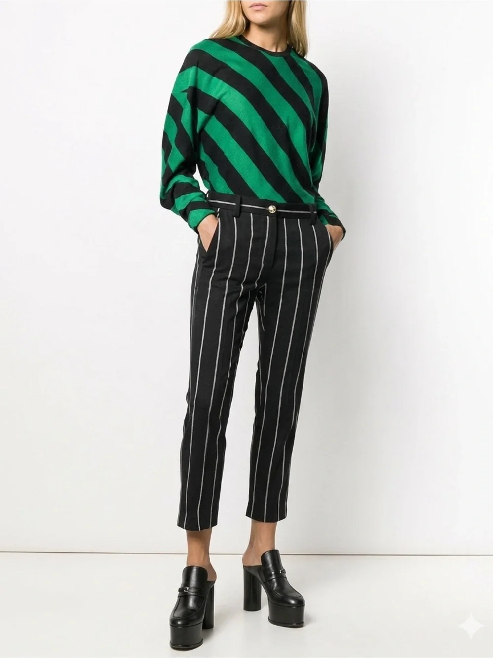 DEREK LAM 10 CROSBY Cropped Striped Straight Leg Trouser - Women's Size 0